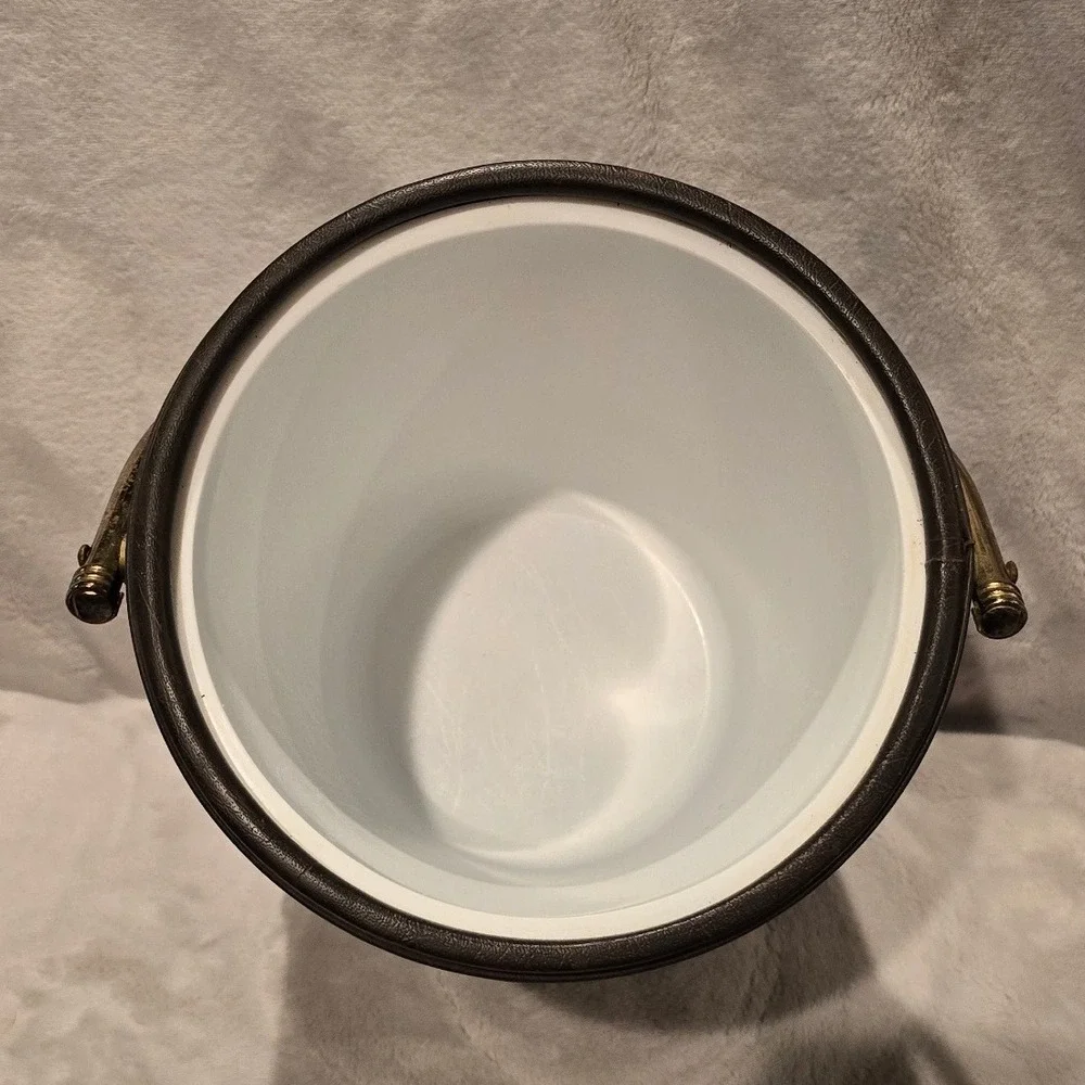 Vintage SheltonWare Mallord Duck Scene Ice Bucket‎ Faux Leather w/ Lid 10.75